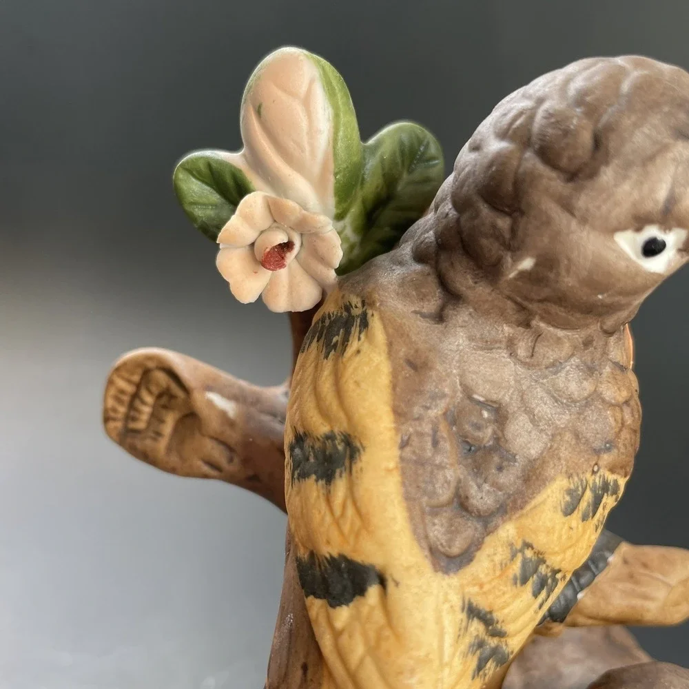 Vtg 2‎ Robins Brown Orange Birds Perched on Branch Figurine 7